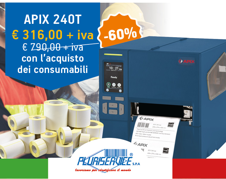 Sconto 60% sulla stampante Apix 240T