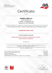 Certificazione ISO 14001 Raining Labels
