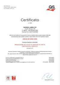 Certificazione ISO9001 Raining Labels